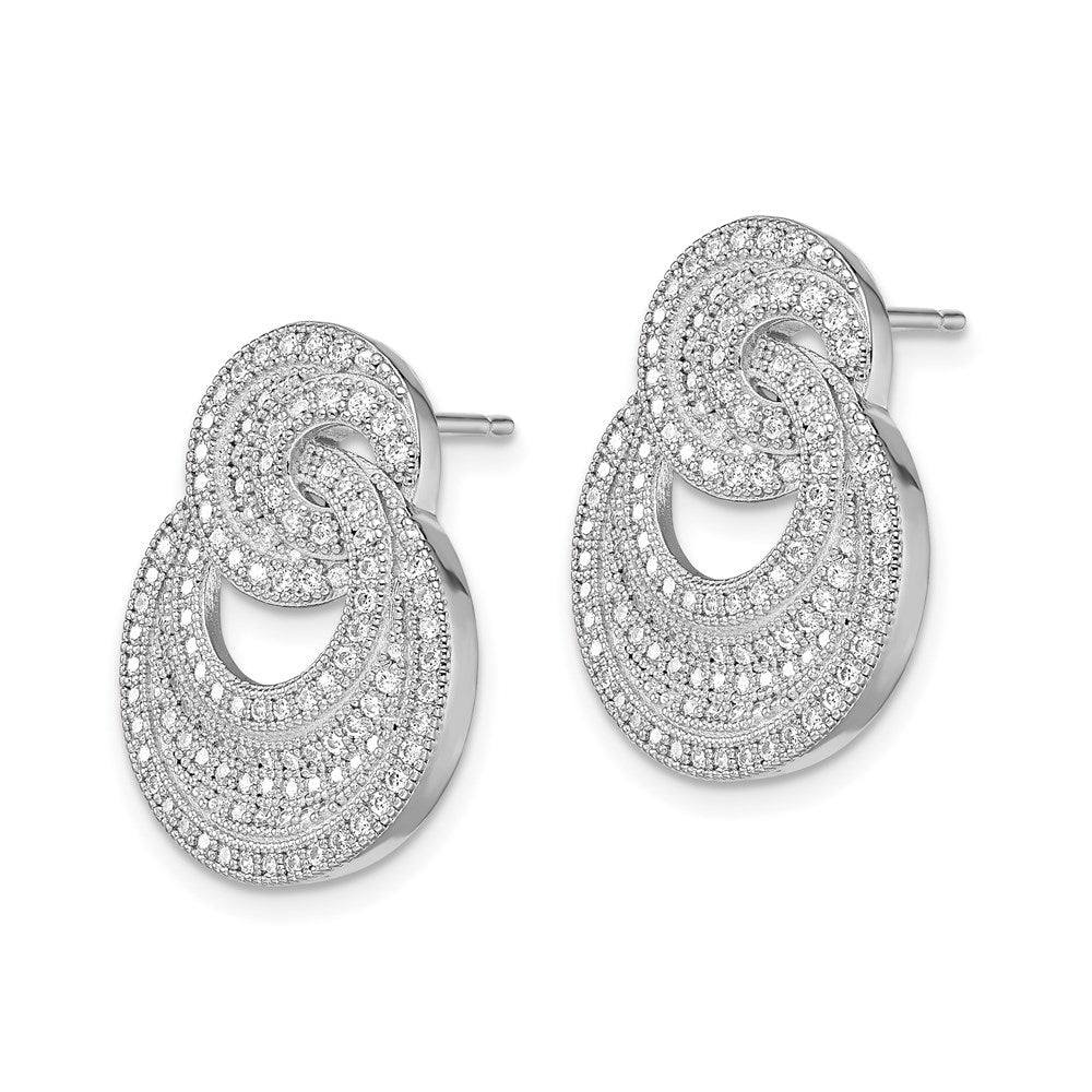 Brilliant Embers Sterling Silver Rhodium-plated 208 Stone Micro PavÂ CZ Polished Circles Post Earrings