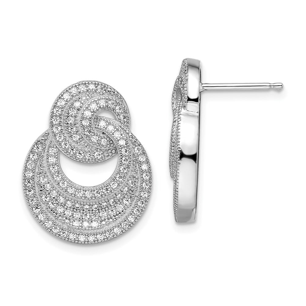Brilliant Embers Sterling Silver Rhodium-plated 208 Stone Micro PavÂ CZ Polished Circles Post Earrings