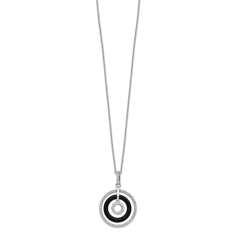 Brilliant Embers Sterling Silver Rhodium-plated 66 Stone Micro Pav CZ and Onyx Circles Necklace with 2 Inch Extender
