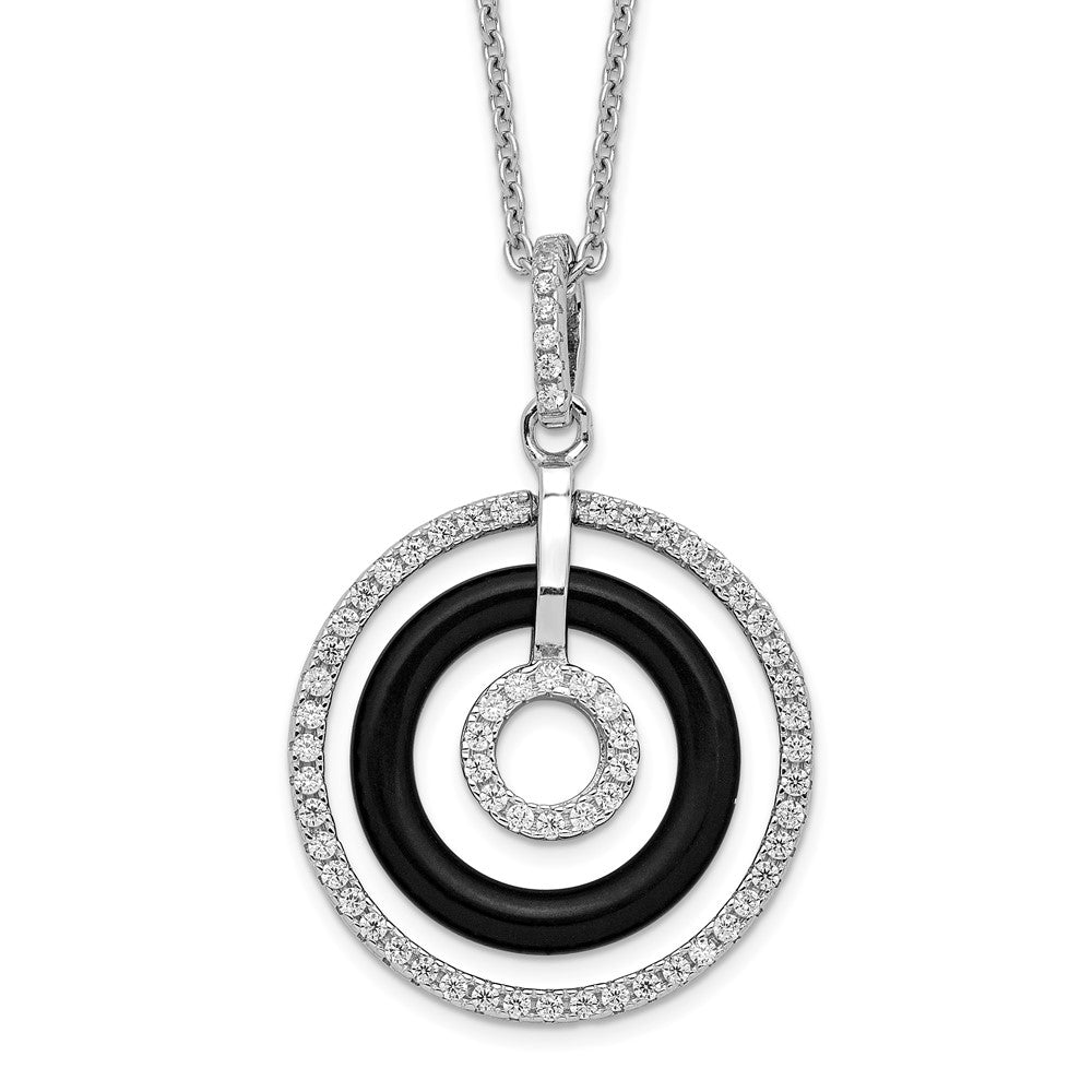 Brilliant Embers Sterling Silver Rhodium-plated 66 Stone Micro PavÇ CZ and Onyx Circles Necklace with 2 Inch Extender