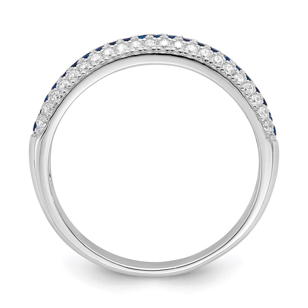 Brilliant Embers Sterling Silver Rhodium-plated 67 Stone Blue and White Micro Pav CZ Polished Ring