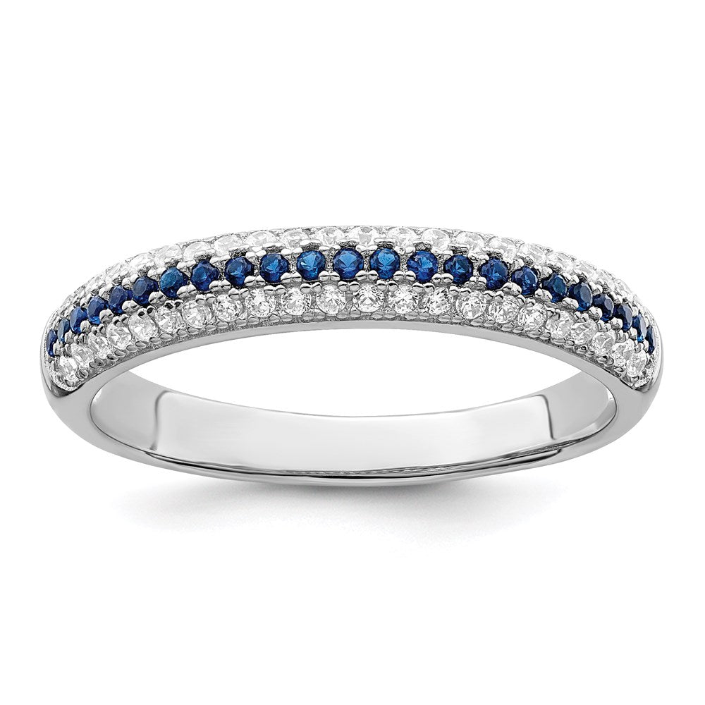 Brilliant Embers Sterling Silver Rhodium-plated 67 Stone Blue and White Micro Pav CZ Polished Ring