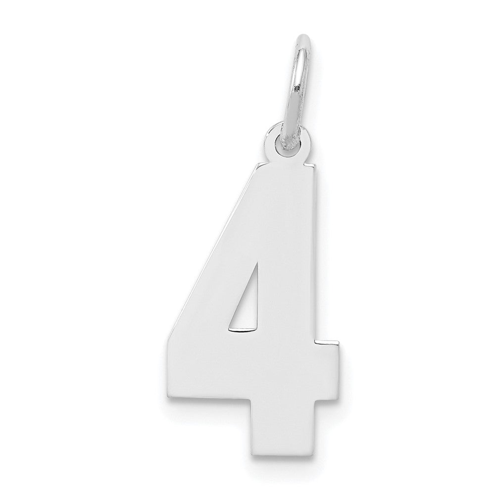 Sterling Silver/Rhodium-plated Polished Number 4 Charm