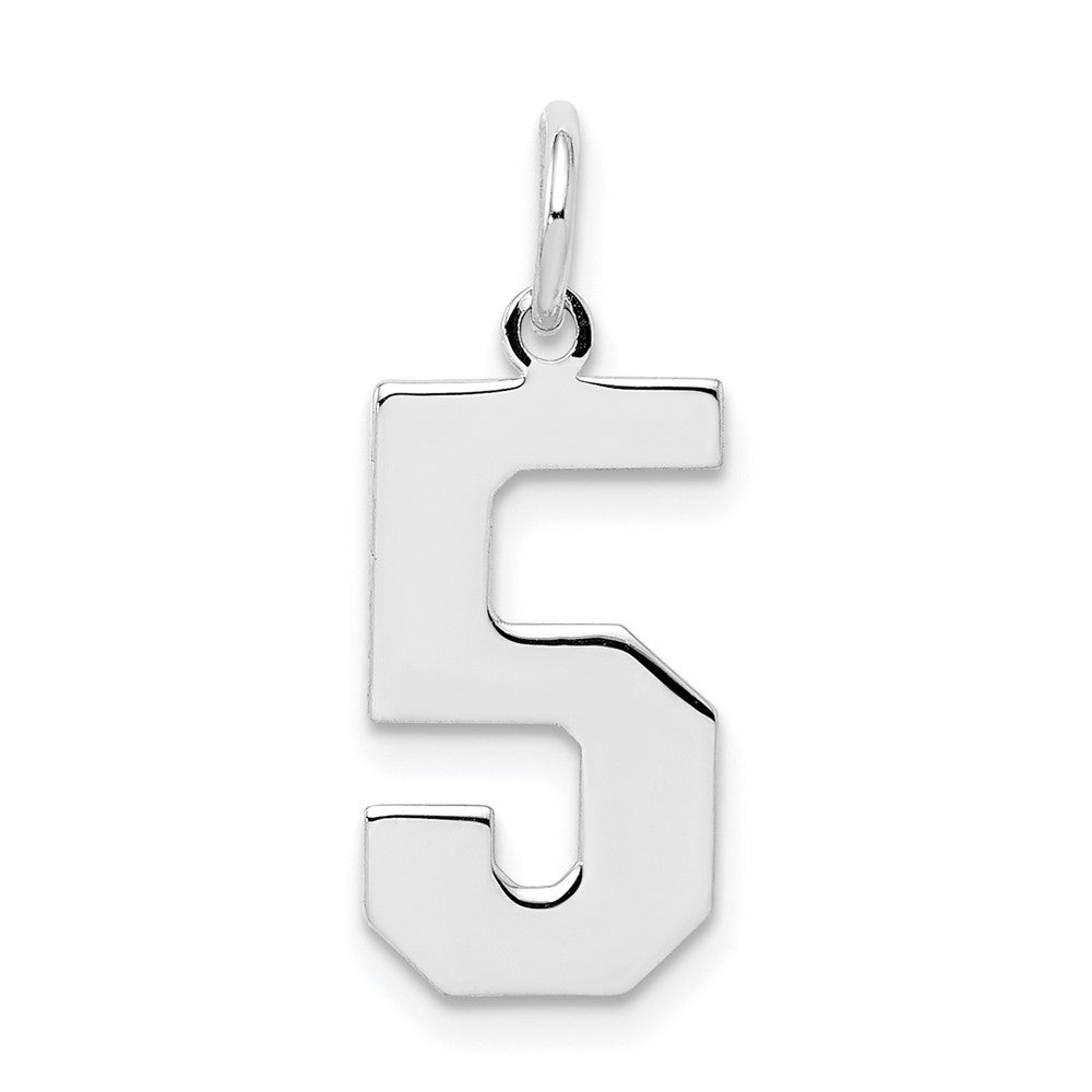 Sterling Silver/Rhodium-plated Polished Number 5 Charm