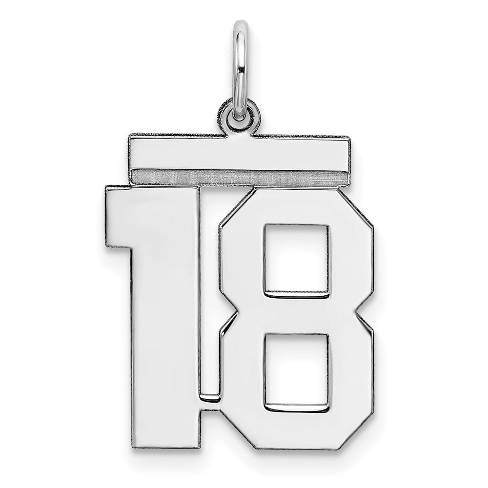 Sterling Silver/Rhodium-plated Polished Number 18 Charm