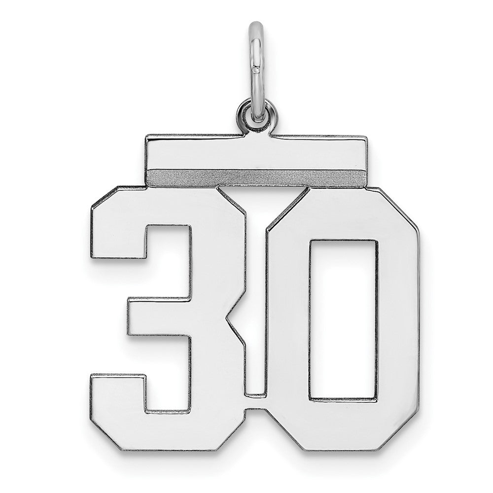 Sterling Silver/Rhodium-plated Polished Number 30 Charm