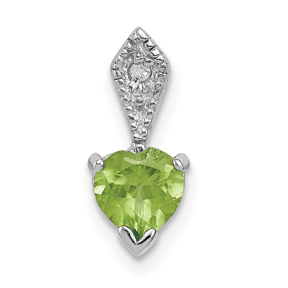 Sterling Silver Rhodium-plated Diamond and Peridot Heart Pendant