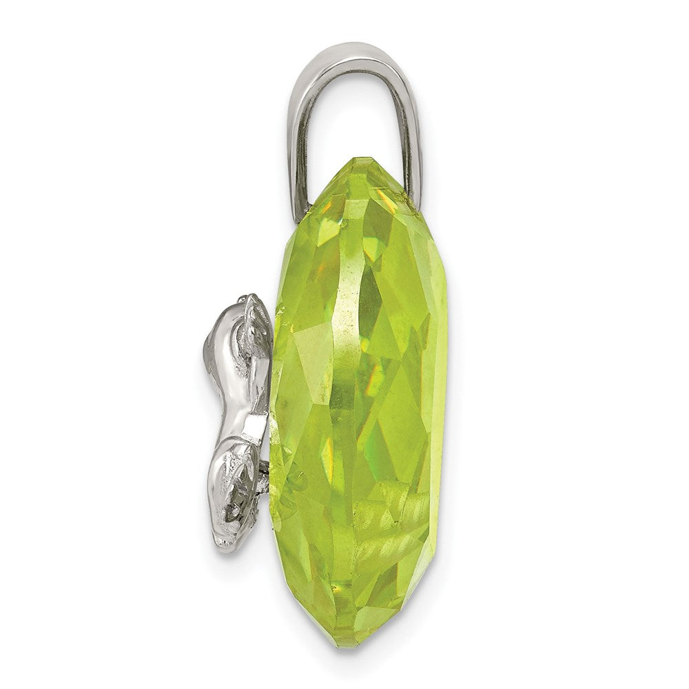 Sterling Silver Rhodium-plated Green CZ Frog Pendant