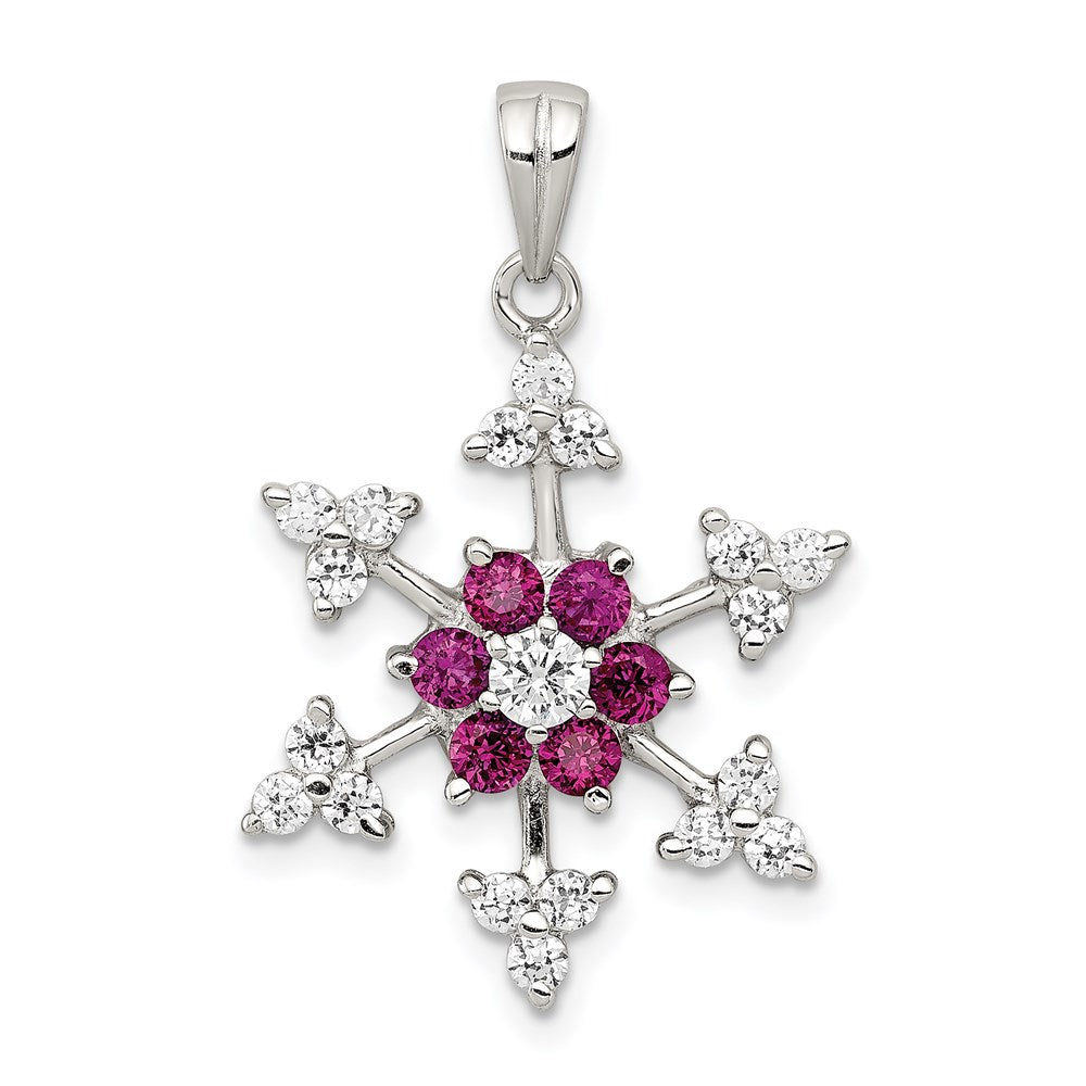 Sterling Silver Rhodium-plated Created Ruby and CZ Snowflake Charm