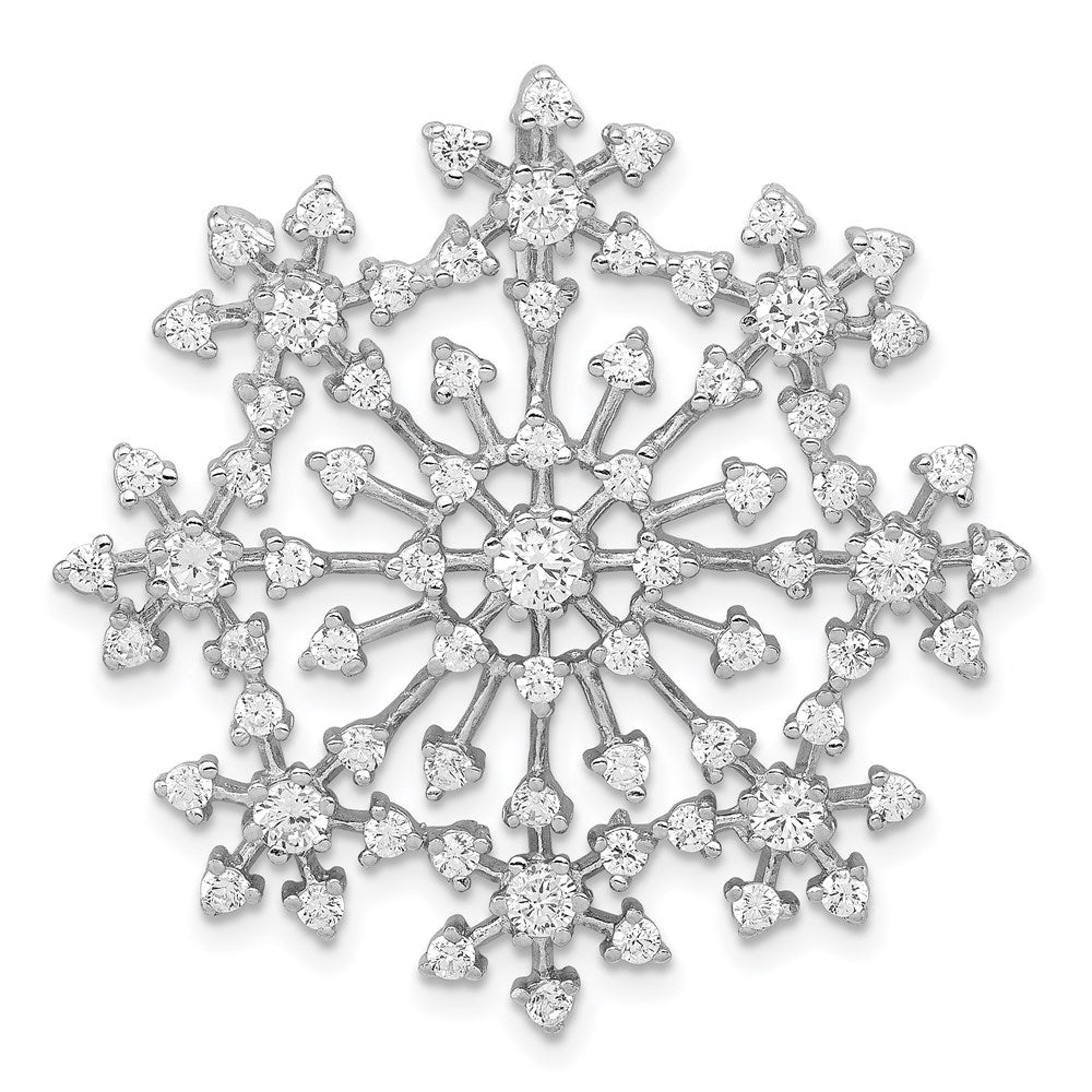 Sterling Silver Rhodium-plated CZ Extra-Large Starburst Snowflake Chain Slide