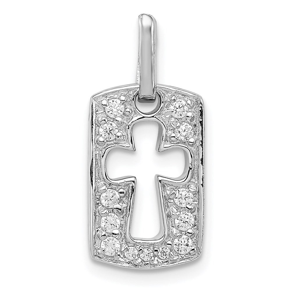 Sterling Silver Rhodiulm Plated Faith CZ Open Cross Charm