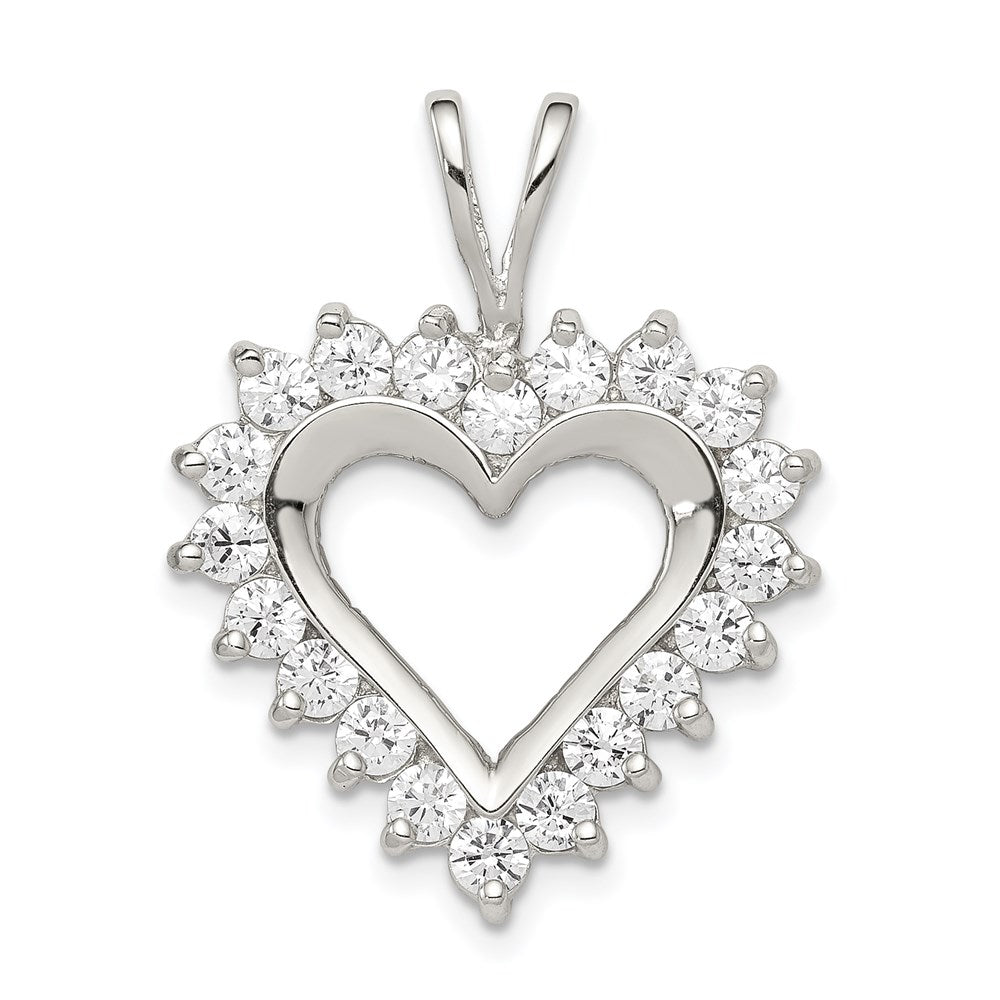 Sterling Silver Rhodium-plated CZ Open Heart Pendant