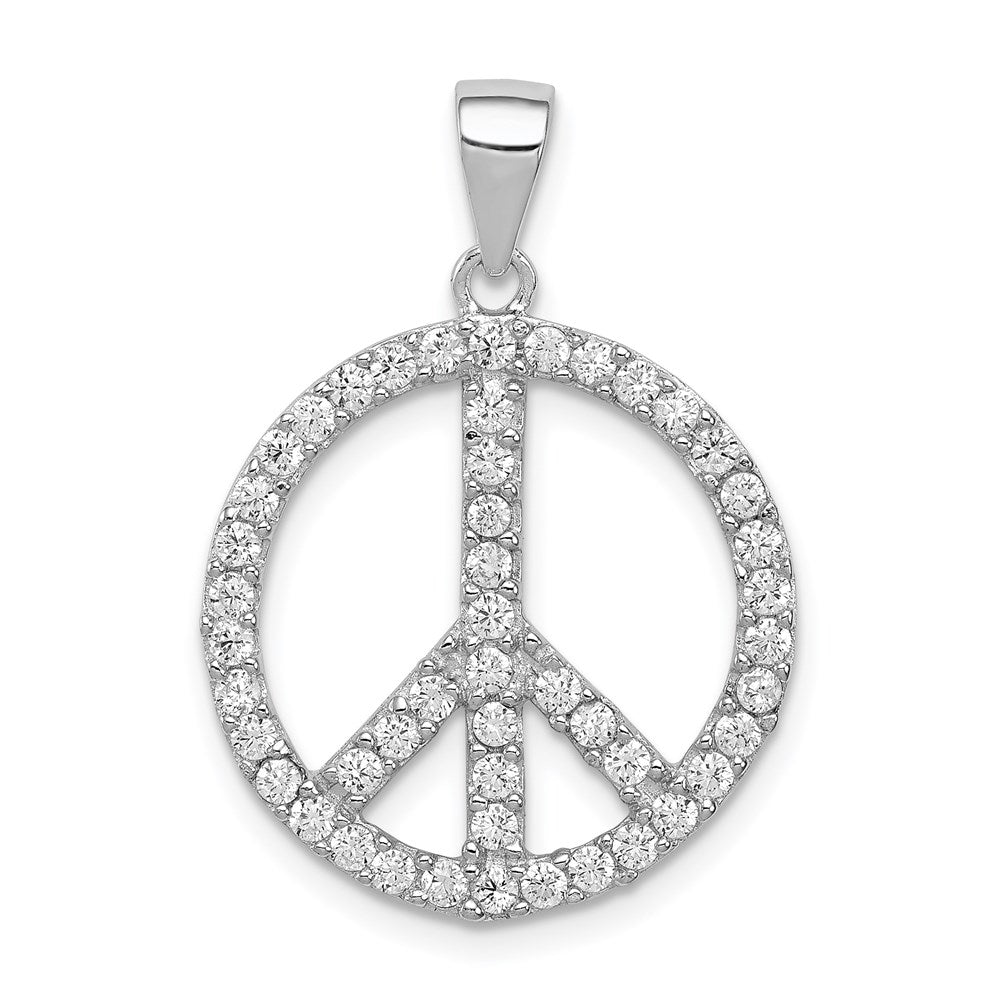 Sterling Silver Rhodium-plated CZ Peace Symbol Pendant