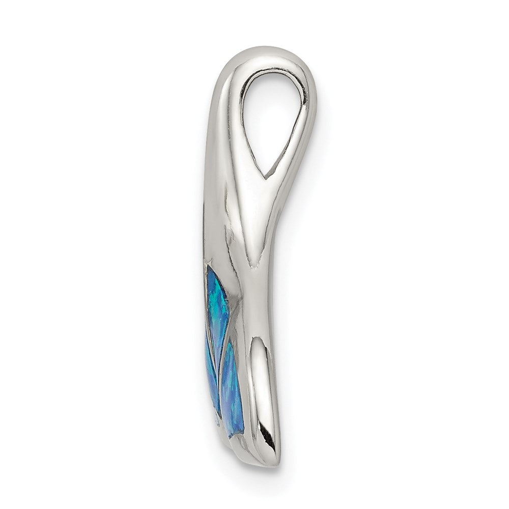 Sterling Silver Rhodium-plated Polished Created Blue Opal Whale Tail Chain Slide