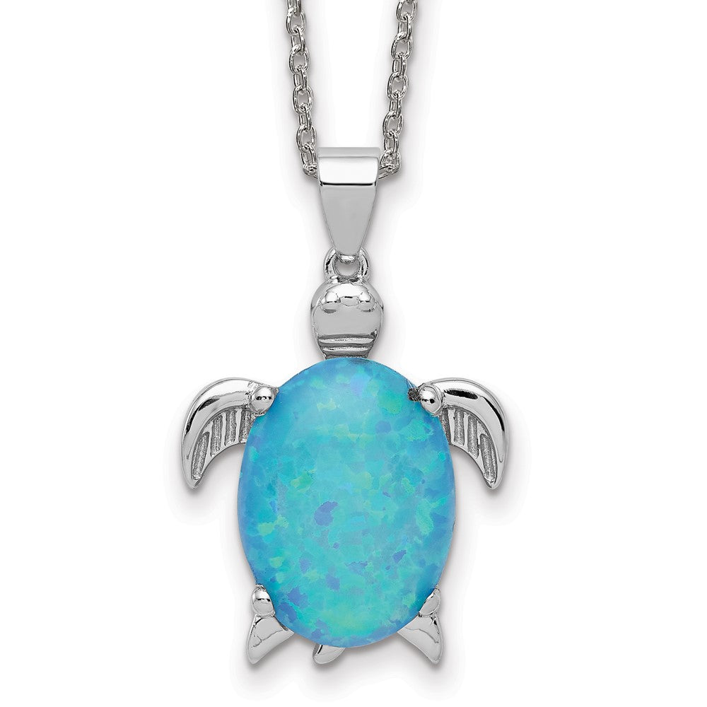 Sterling Silver Created Opal Inlay Sea Turtle Necklace