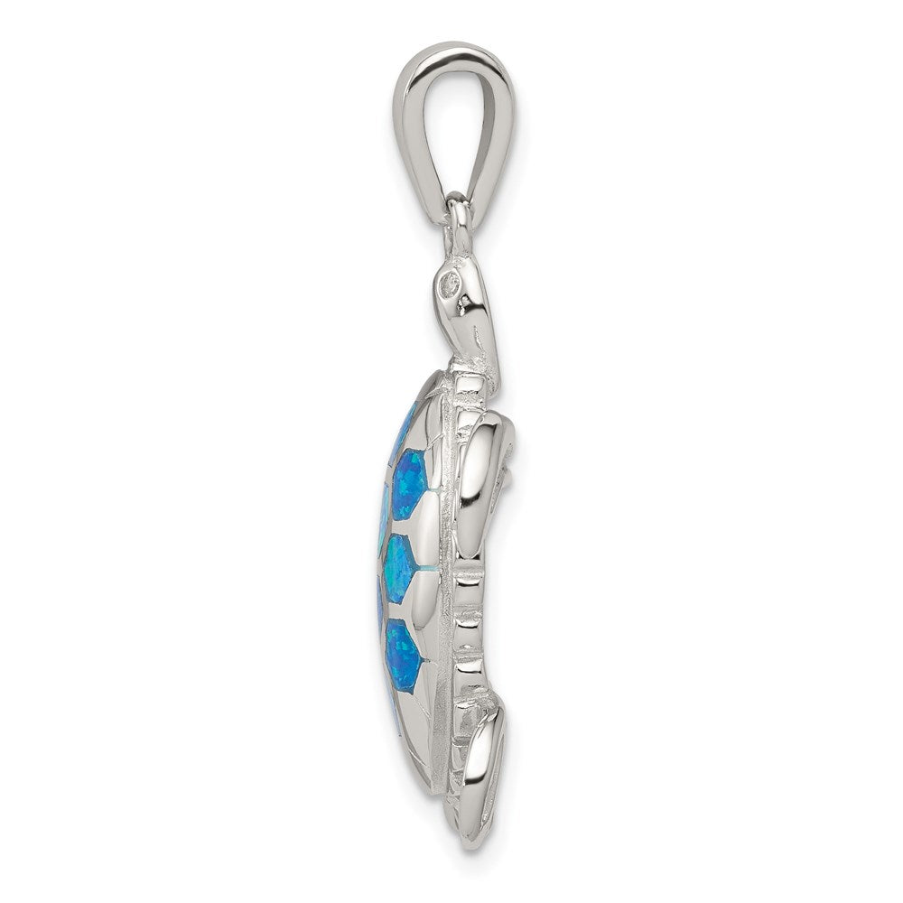 Sterling Silver Created Blue Opal Inlay CZ Tortoise Necklace