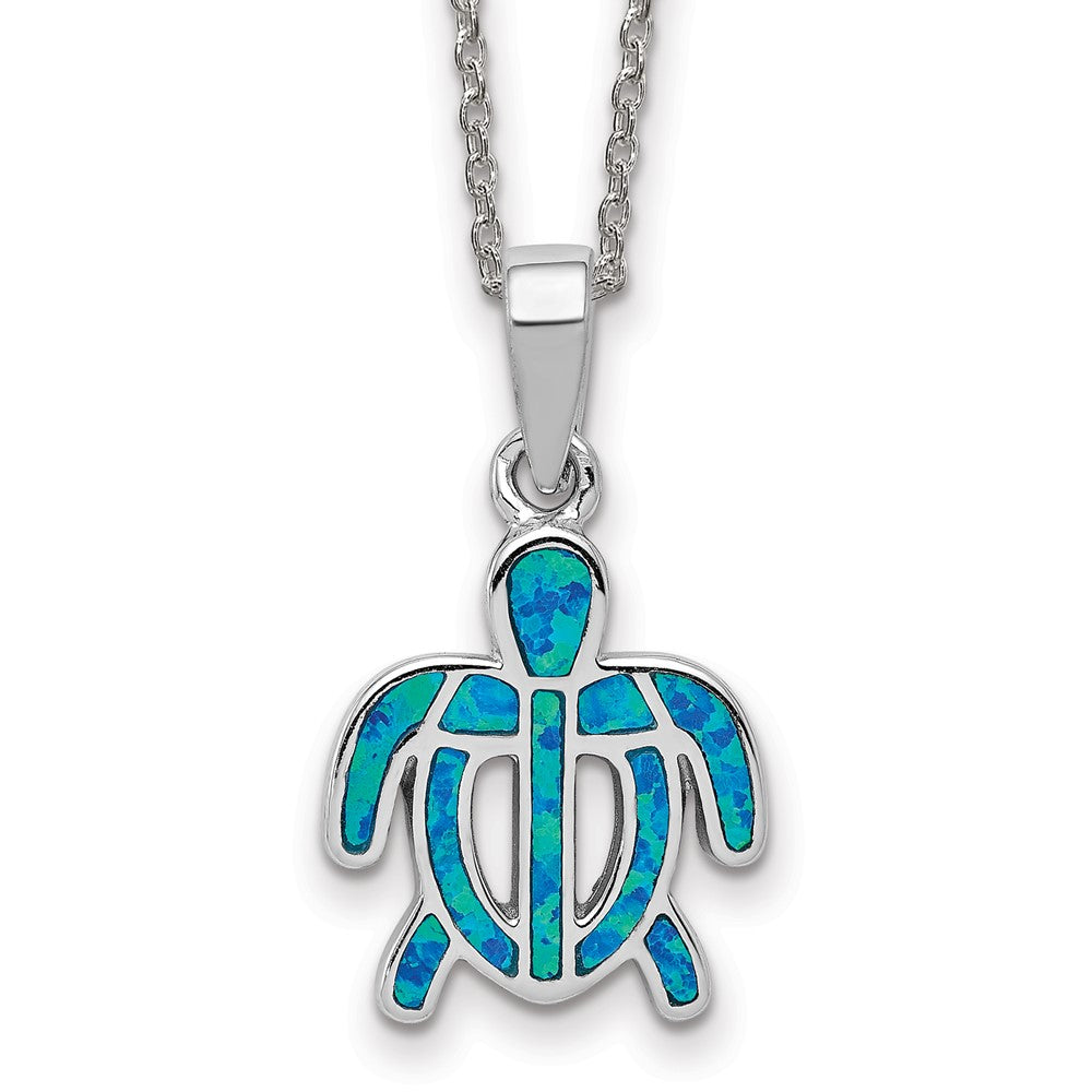 Sterling Silver Created Blue Opal Inlay Tortoise Necklace