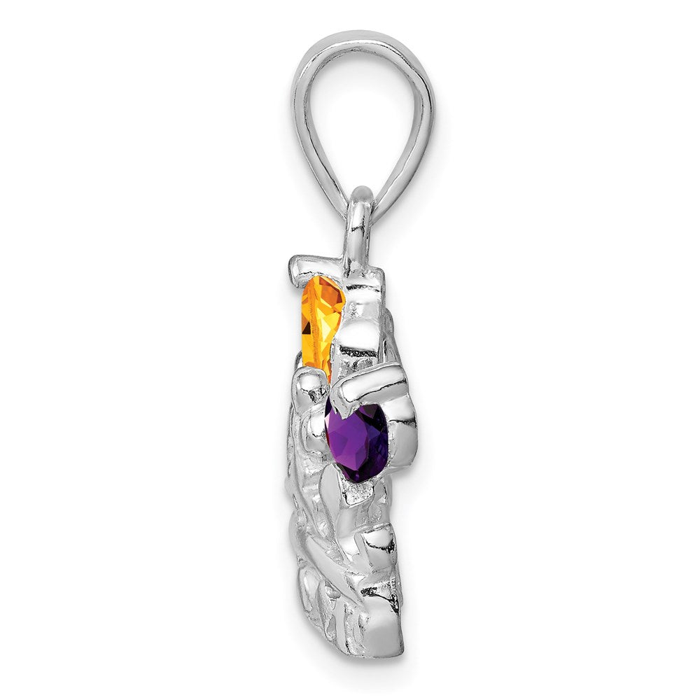 Sterling Silver Citrine & Amethyst Polished Crown Pendant