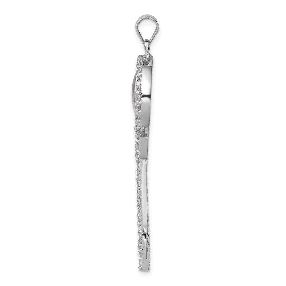 Sterling Silver RH-plated Breast Cancer Awareness Symbol CZ Key Pendant