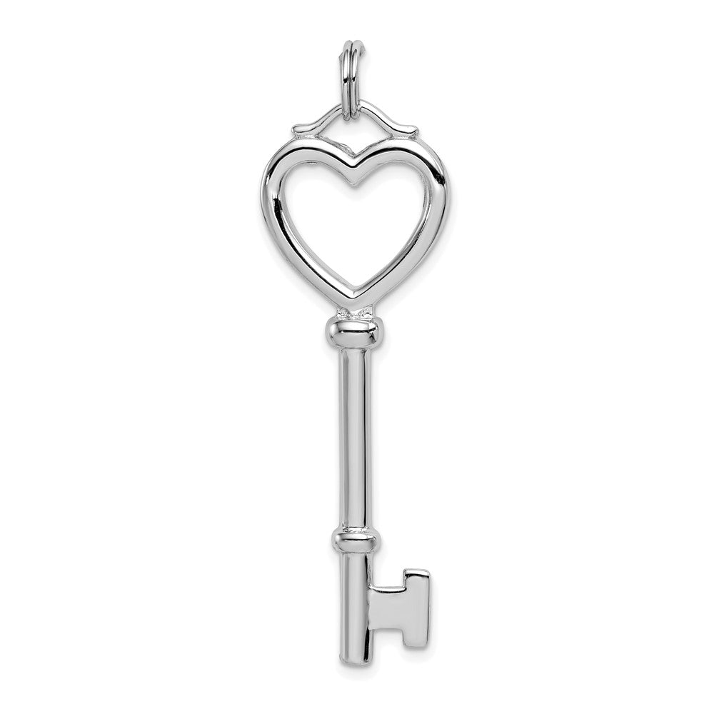 Sterling Silver Rhodium-plated Open Heart Top Large Key Pendant