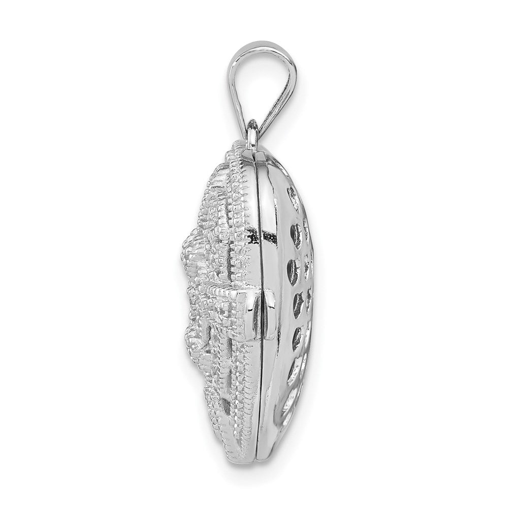 Sterling Silver Rhodium-plated CZ Fancy Design Heart Locket Pendant