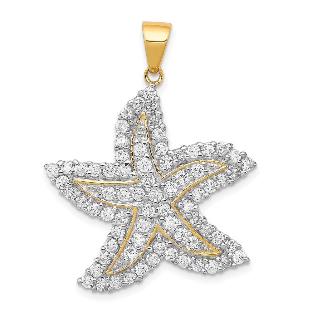 Sterling Silver Flash Gold-Plated and CZ Starfish Pendant