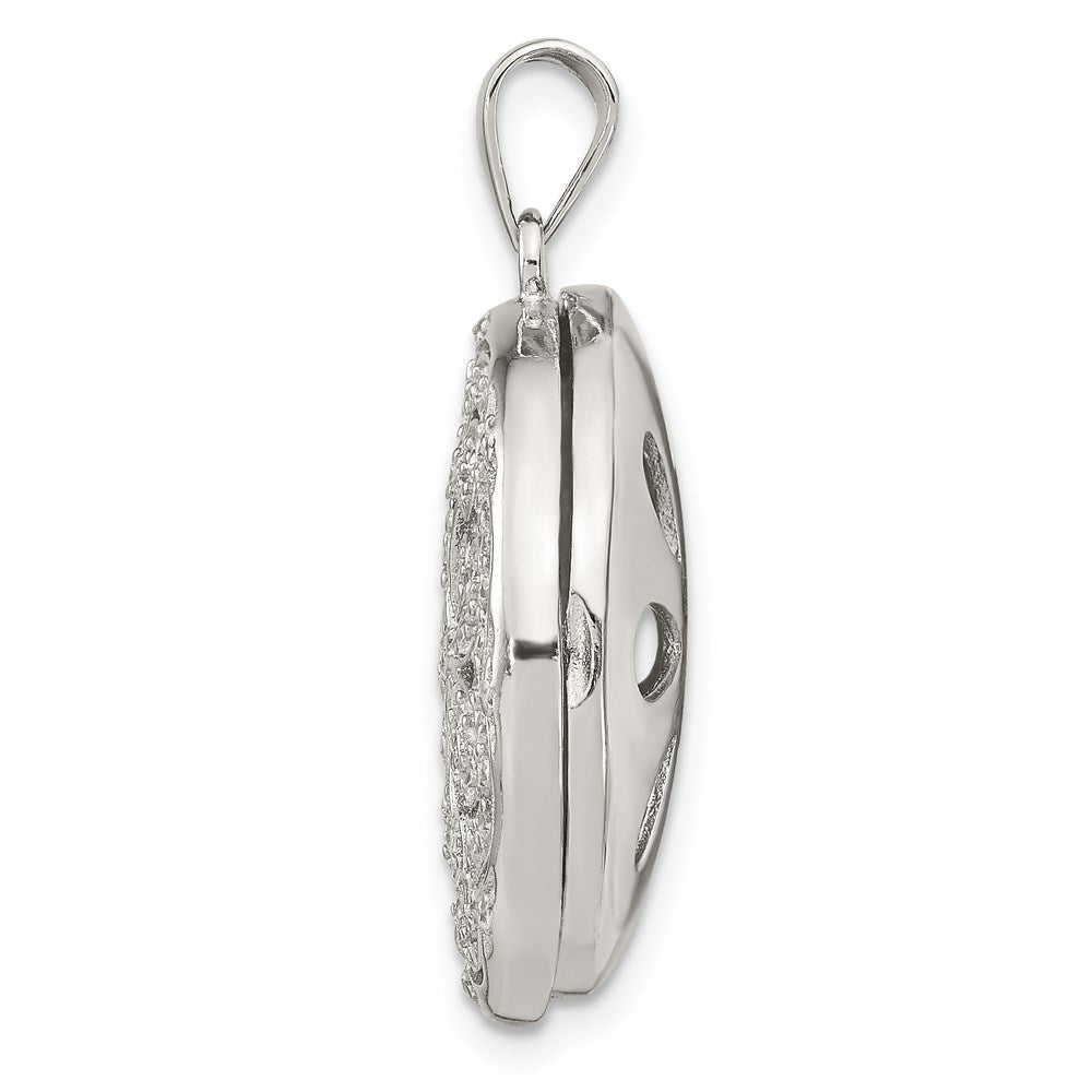 Sterling Silver Rhodium-plated CZ Flower Design Locket Pendant