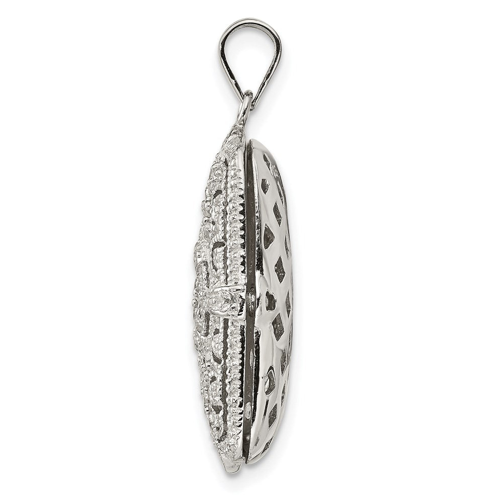 Sterling Silver Rhodium-plated Fancy CZ Rectangle Locket Pendant