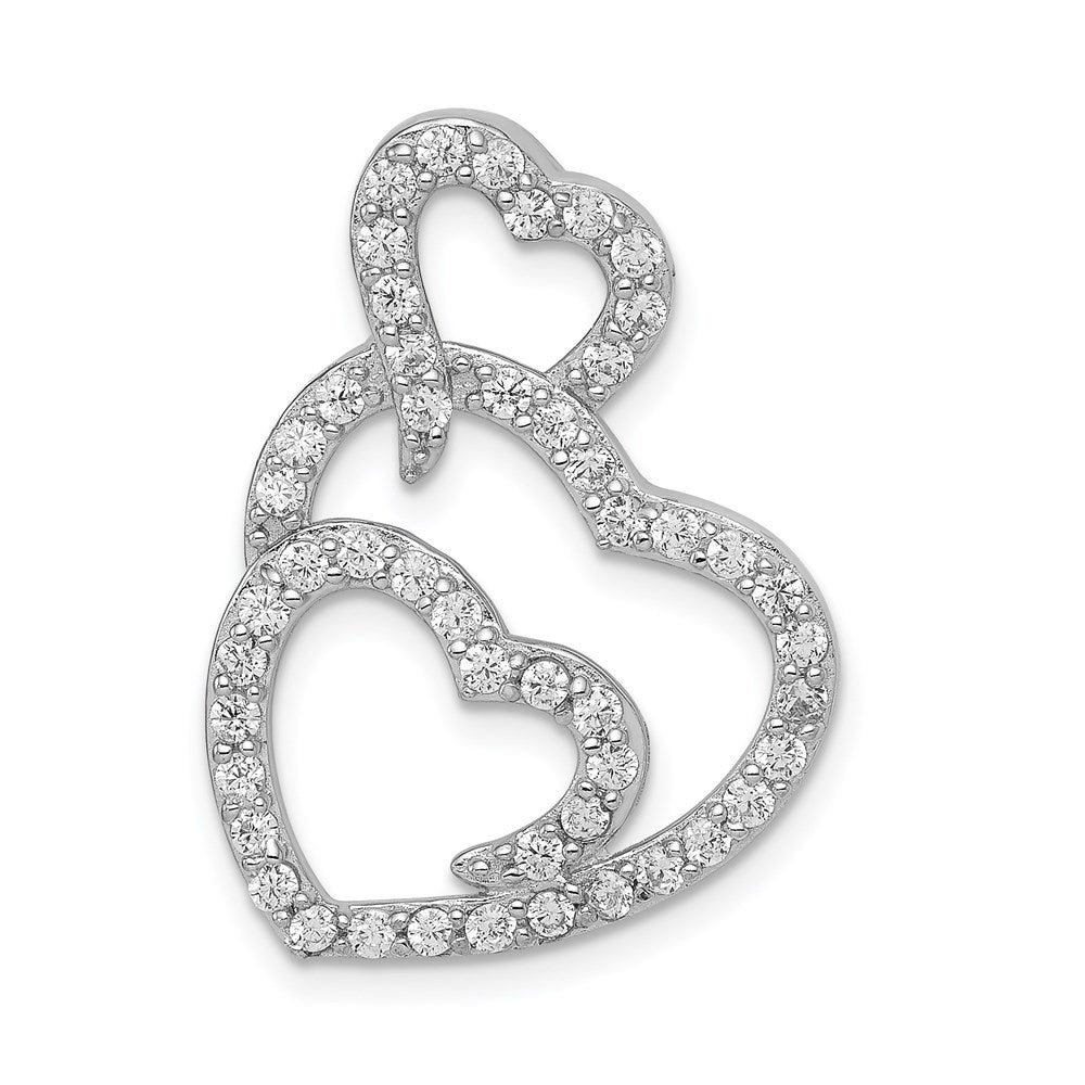 Sterling Silver Rhodium-plated Multi Hearts Clear CZ Slide Pendant