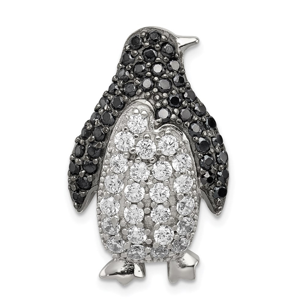 Sterling Silver Rhodium-plated Black and White CZ Penguin Fits up to Cubetto Slide