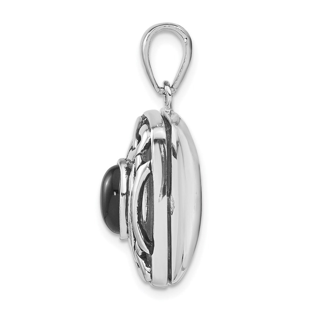 Sterling Silver Rhodium-plated Antiqued Onyx Rectangle Locket