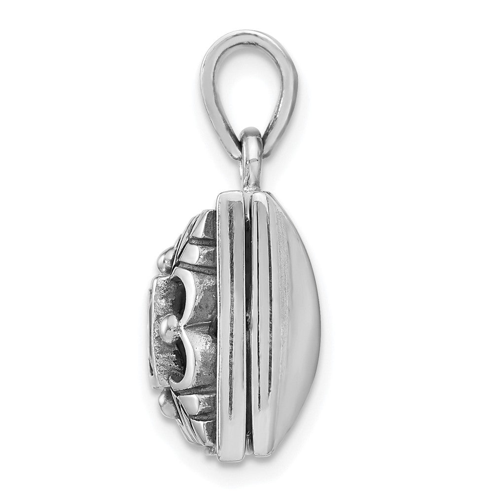 Sterling Silver Rhod-plated Polished/Antiqued Garnet Square Locket