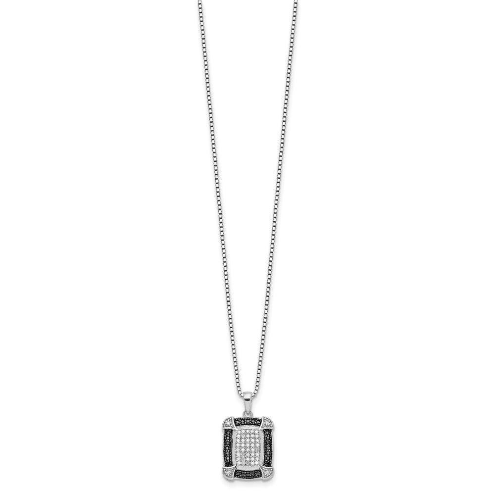 White Night Sterling Silver Rhodium-plated Black and White Diamond 18 Inch Necklace with 2 Inch Extender