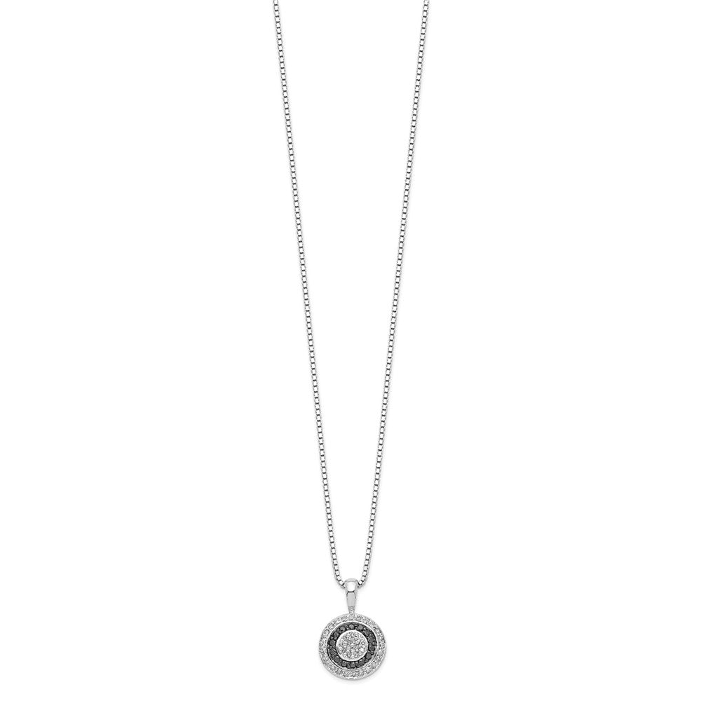 White Night Sterling Silver Rhodium-plated Black and White Diamond Circle Pendant 18 Inch Necklace with 2 Inch Extender