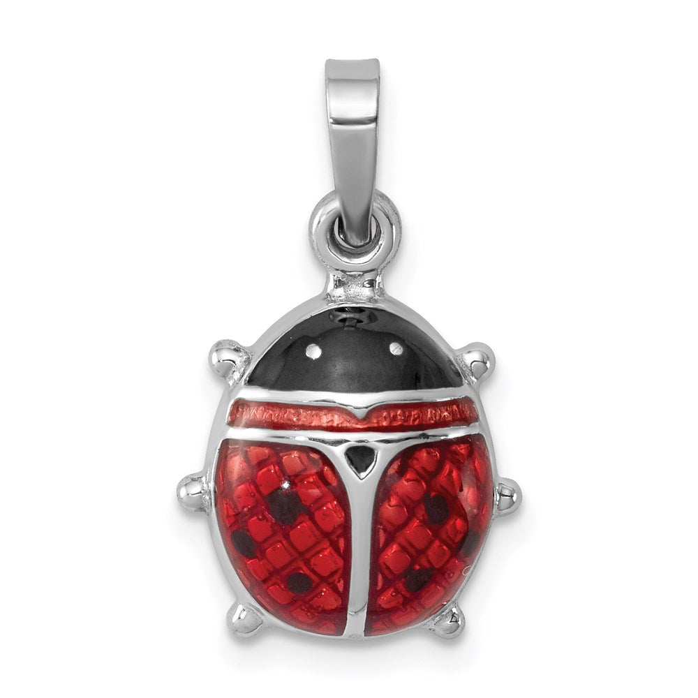 Sterling Silver Rhodium-plated Enameled Ladybug Pendant