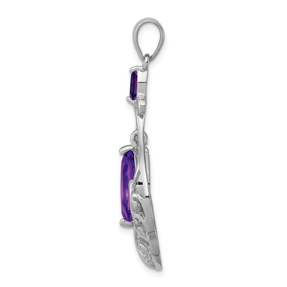 Sterling Silver Rhodium Plated Amethyst Fancy Pendant