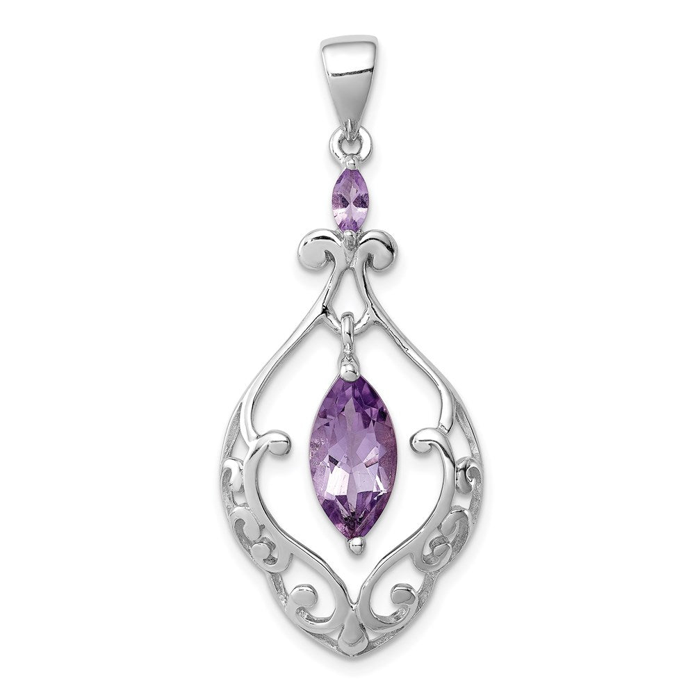 Sterling Silver Rhodium Plated Amethyst Fancy Pendant