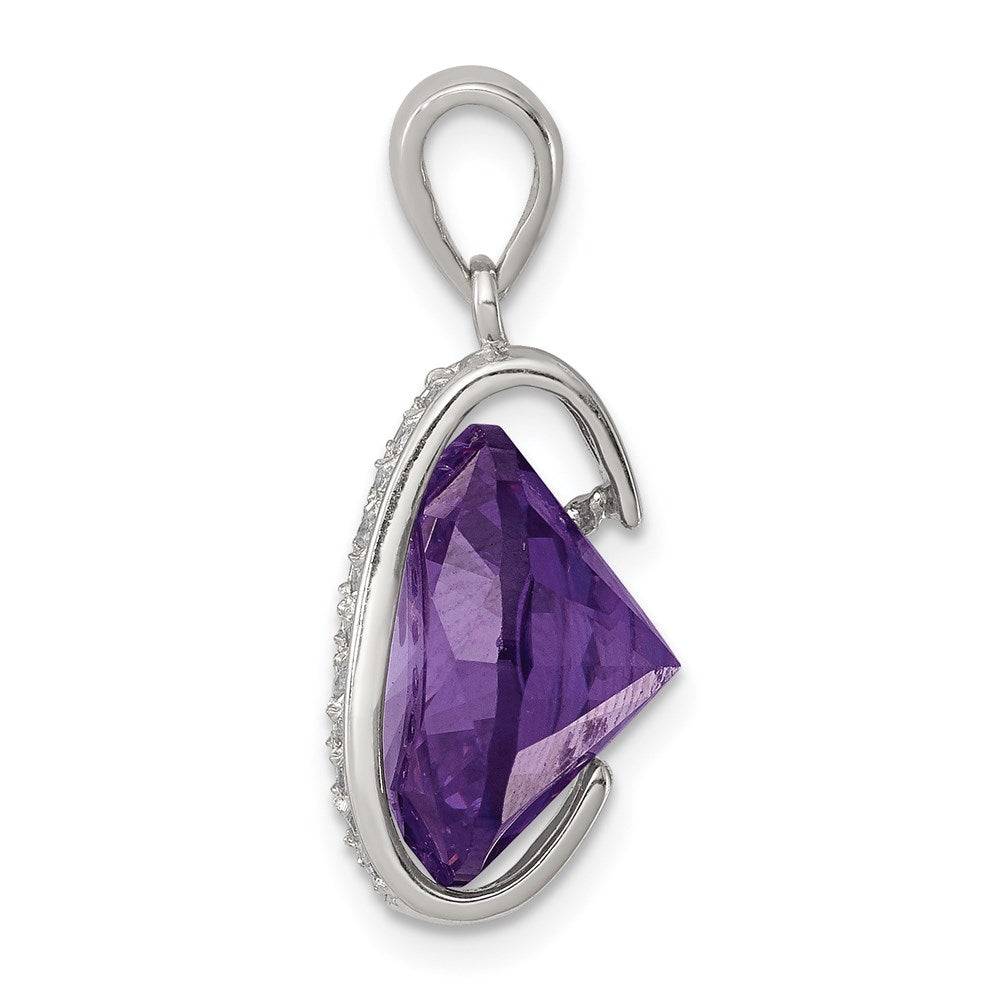 Sterling Silver Rhodium-plated Purple Cabochon and White CZ Pendant