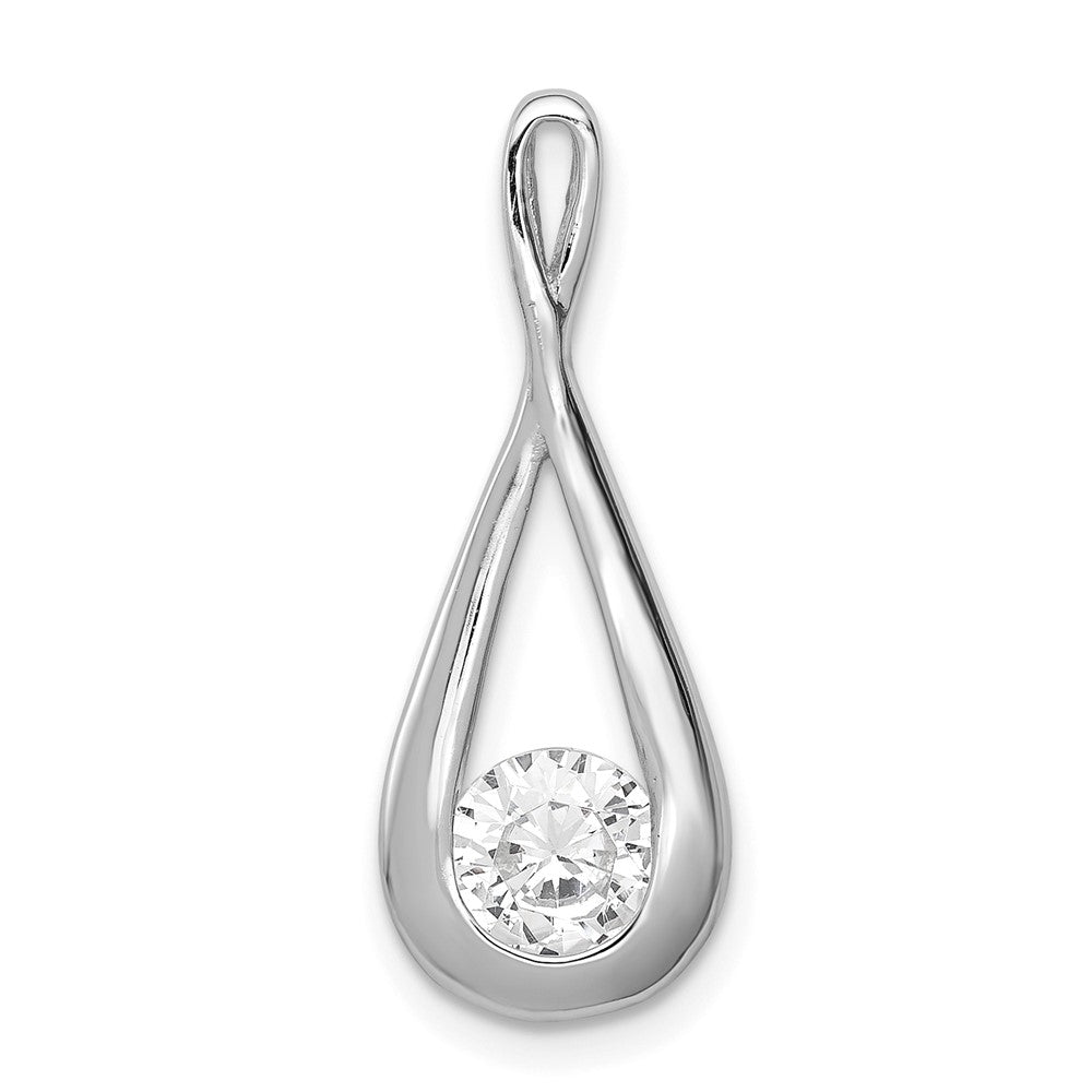 Sterling Silver Rhodium-plated CZ Tear Drop Pendant