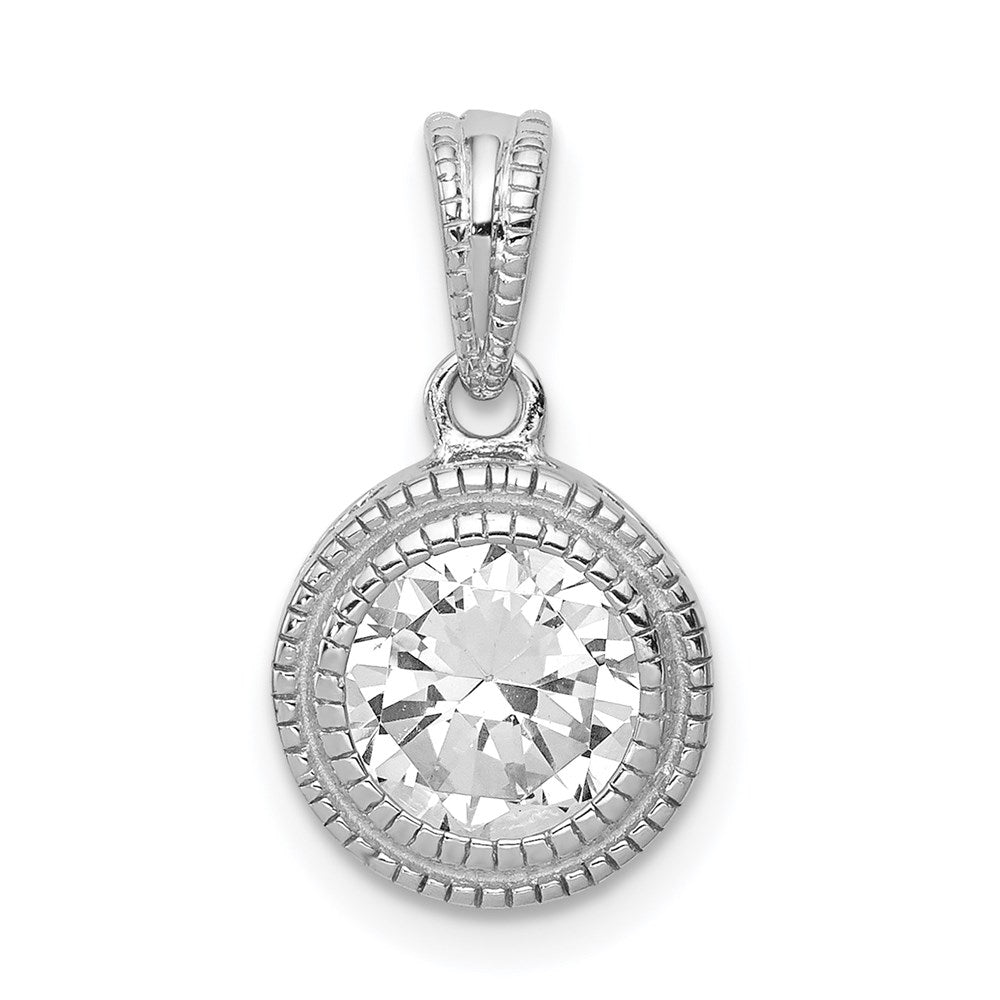 Sterling Silver Rhodium-plated CZ Circle X Edge Pendant