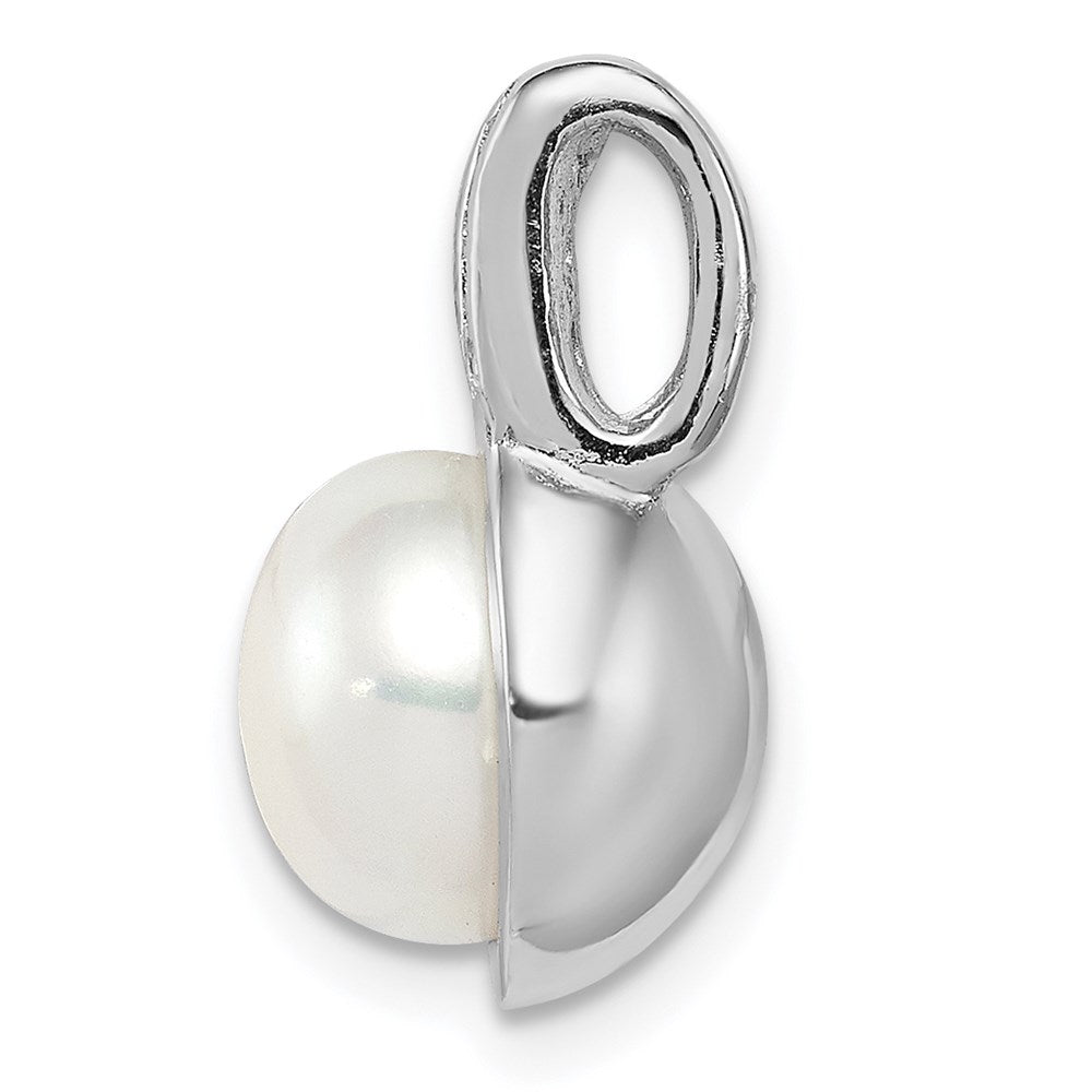 Sterling Silver Rhodium Plated CZ White FW Cultured Pearl Pendant