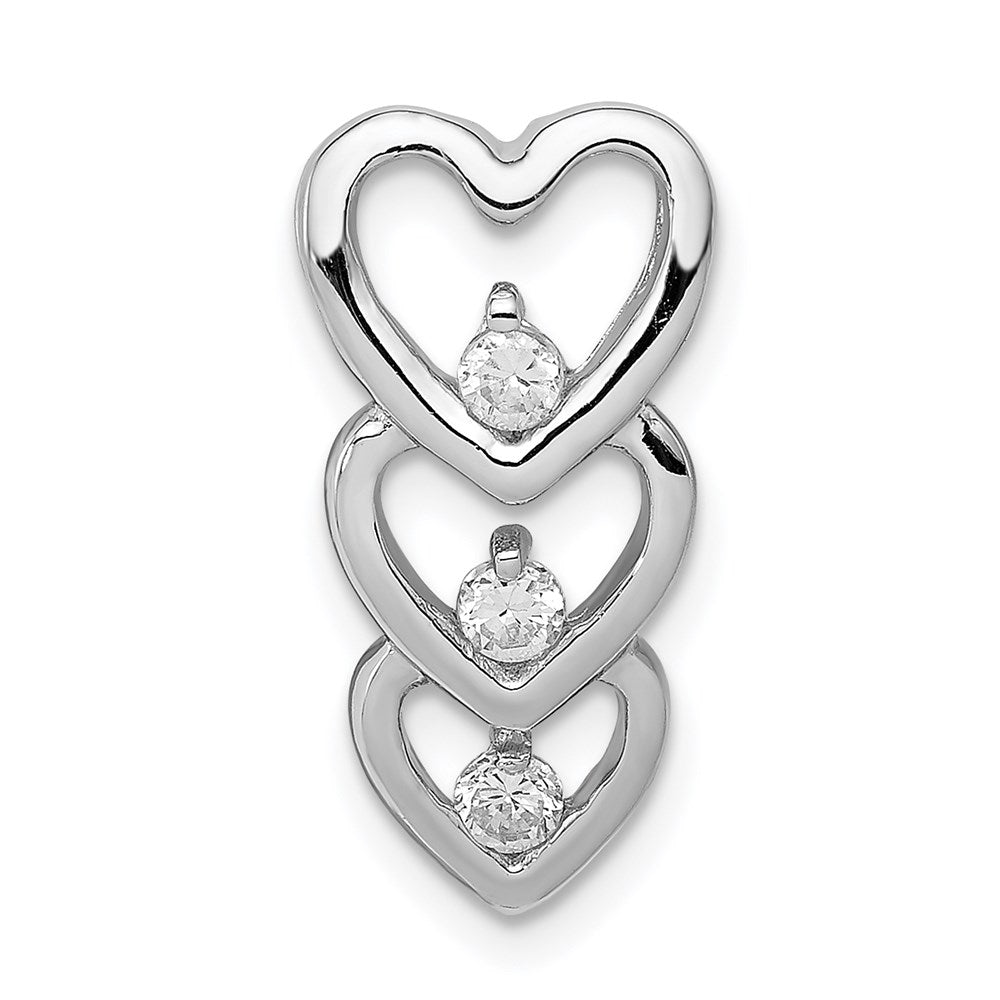 Sterling Silver Rhodium-plated CZ Graduated 3-Heart Chain Slide