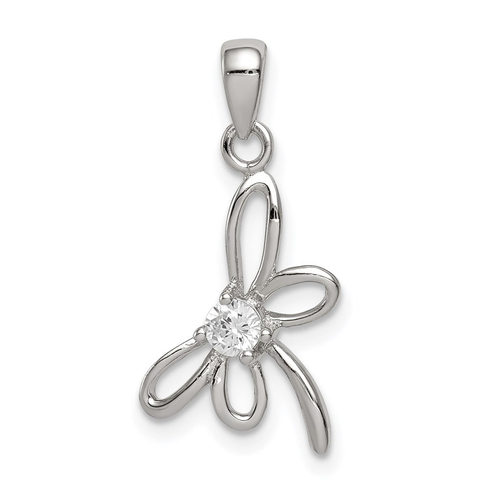 Sterling Silver Rhodium-plated Dragonfly w/ CZ Center Pendant