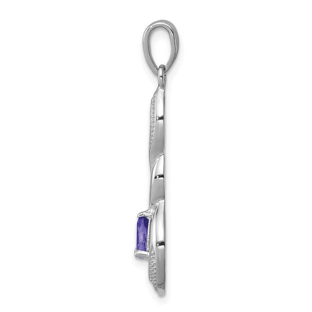 Sterling Silver Rhodium Plated Diamond Accent and Tanzanite Pendant