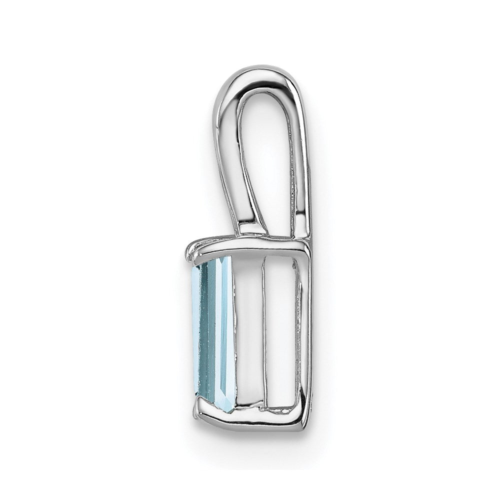 Sterling Silver Rhodium Plated Aquamarine Rectangle Pendant