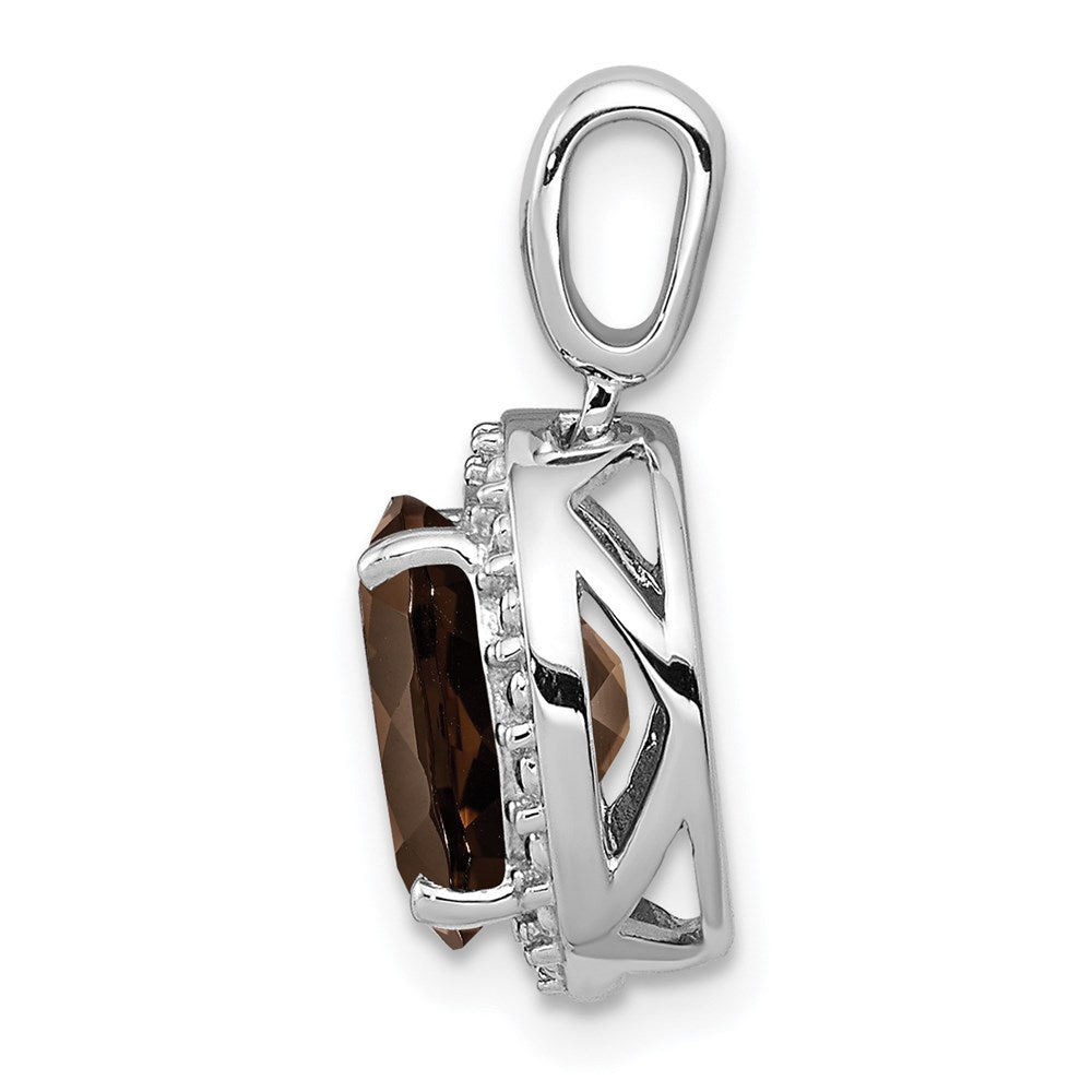 Sterling Silver Rhodium-plated with Smoky Quartz Oval Pendant