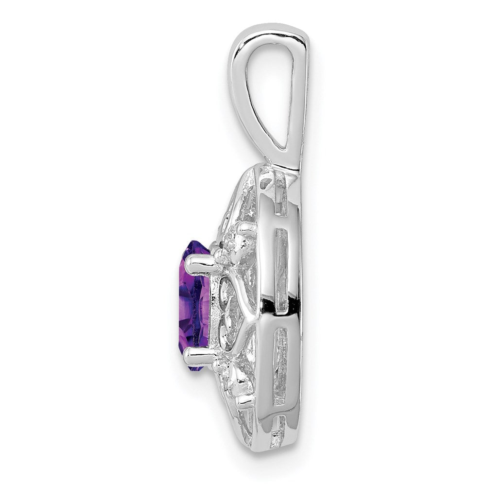 Sterling Silver Rhodium Plated Amethyst and Diamond Pendant