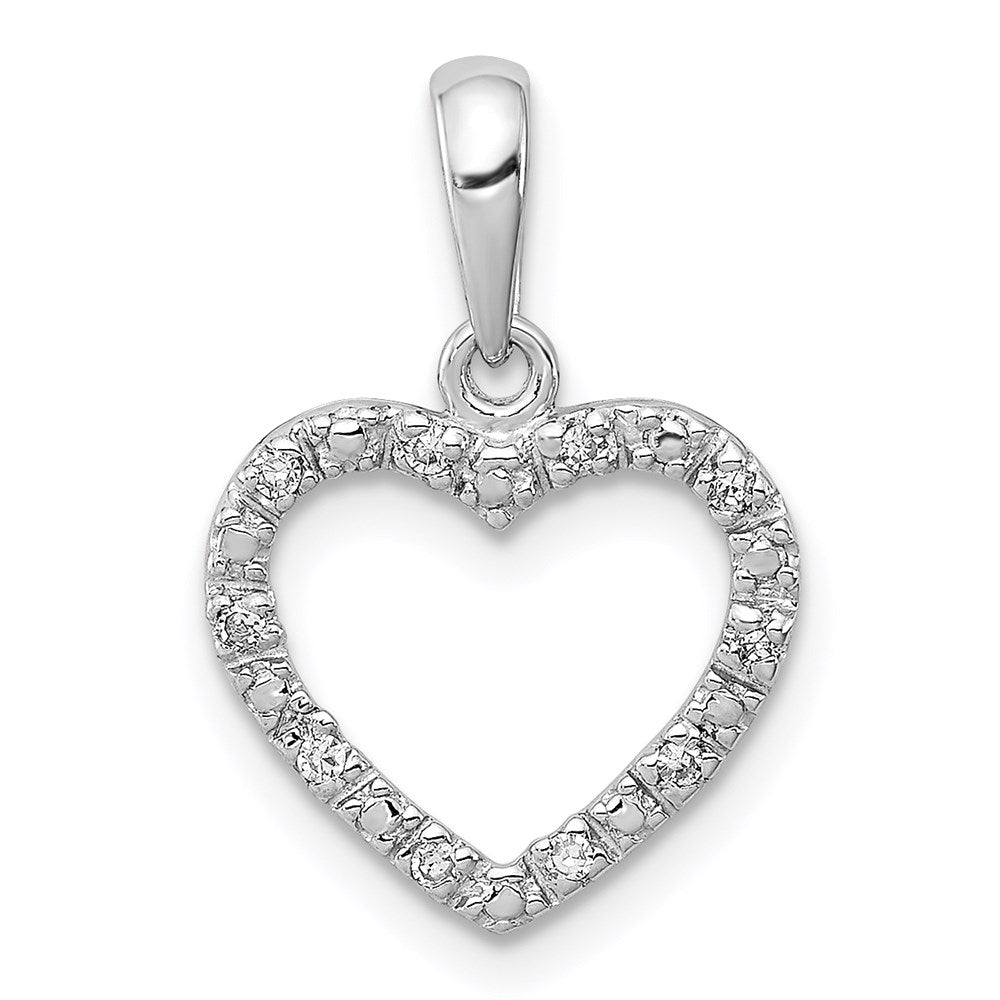 Sterling Silver Rhodium Plated Diamond Heart Pendant