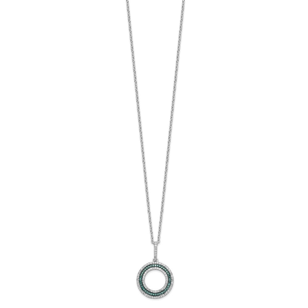 White Night Sterling Silver Rhodium-plated Blue and White Diamond Circle Necklace with 2 Inch Extender