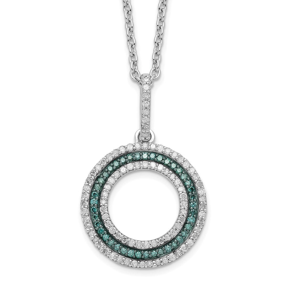 White Night Sterling Silver Rhodium-plated Blue and White Diamond Circle Necklace with 2 Inch Extender